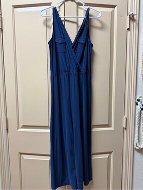 Wrapper Navy Sleeveless Surplice Maxi Dress
